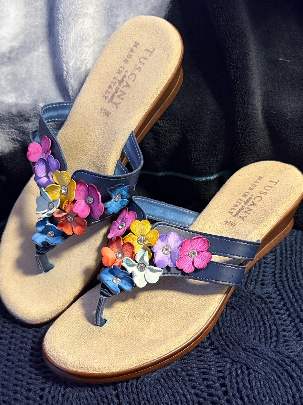 Tuscany Leather Women's Floral Sandals - Blue and Multicolor